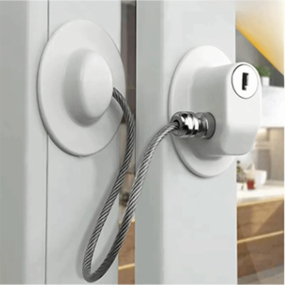 2Pcs Self Adhesive Children Safety Lock No Drilling Steel Wire Lock Rope Window Security Lock Wear-resistant with Key