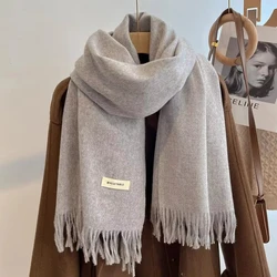 26Color Solid Women Winter Scarf Warm Thicken Cashmere Shawl Outdoor Fashion Luxury Tassels Pashmina Lady Wrap Windproof Scarves