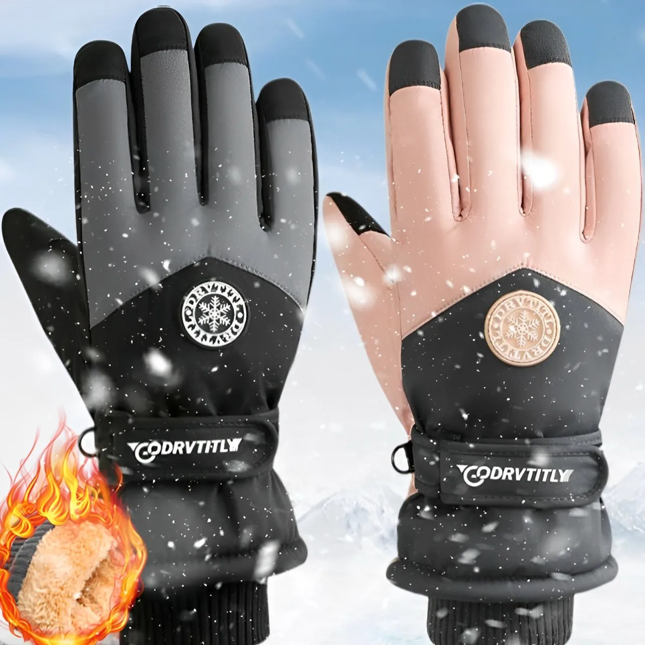 Winter Unisex Snowboard Ski Gloves PU Leather Non-slip Touchscreen Waterproof Motorcycle Cycling Fleece Warm Snow Gloves