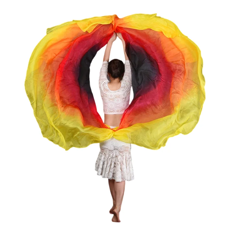 

100% Silk Veils Half Circle Belly Dance Stage Performance Props Gradient Color Shawl Semi Round Moon Shape 250*114cm Worship