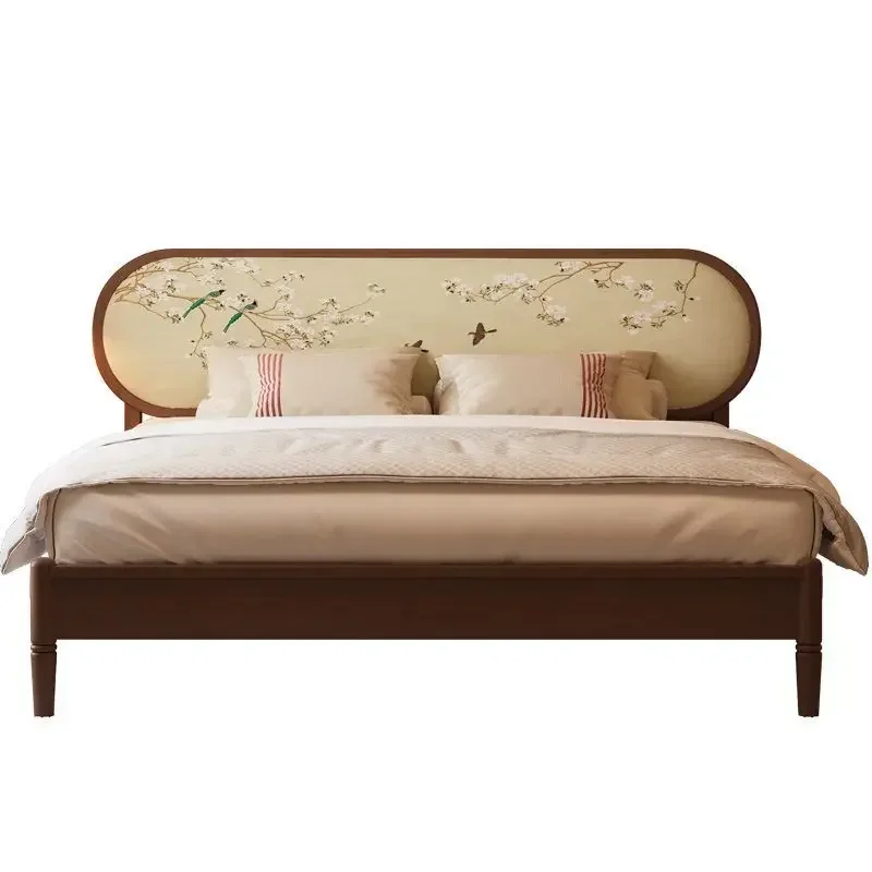 

New Chinese style national tide style solid wood rattan retro wind bed double bed modern simple medium and ancient s