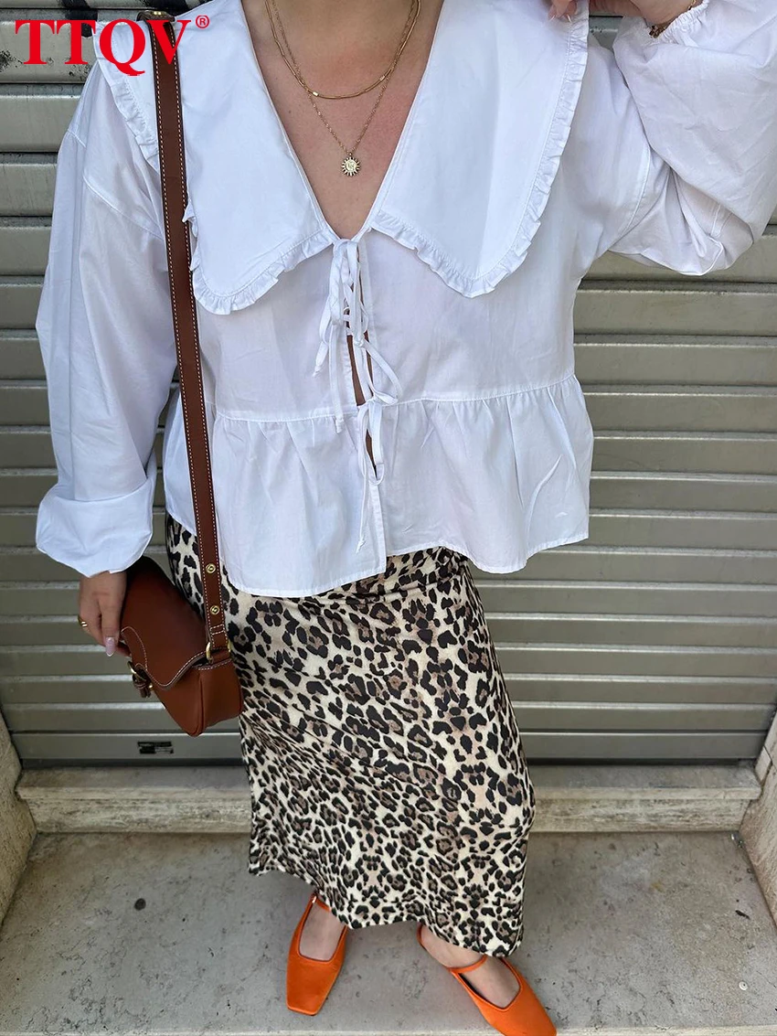 

TTQV Модная свободная белая хлопковая женская рубашка 2026: Сексуальная рубашка с отложным воротником и длинным рукавом, элегантный топ на шнуровке, женская одежда