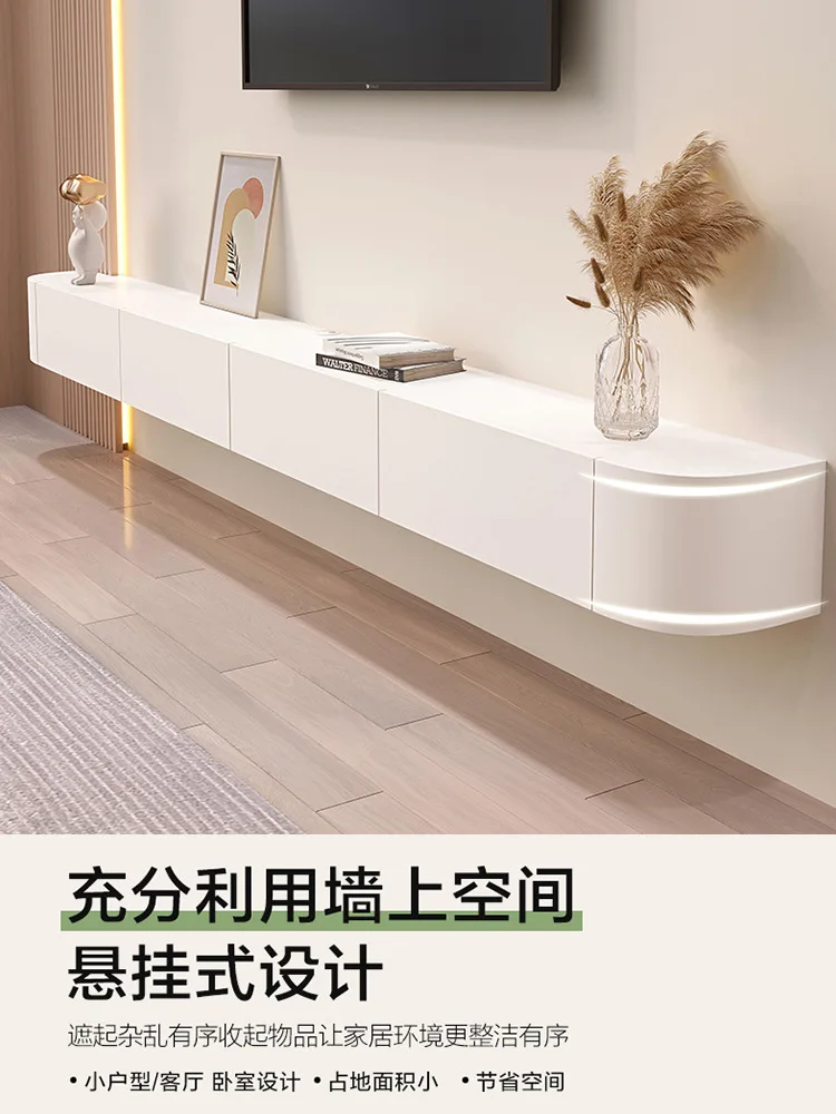 Solid wood, suspended, TV cabinet, simple, modern, hanging, living room, home