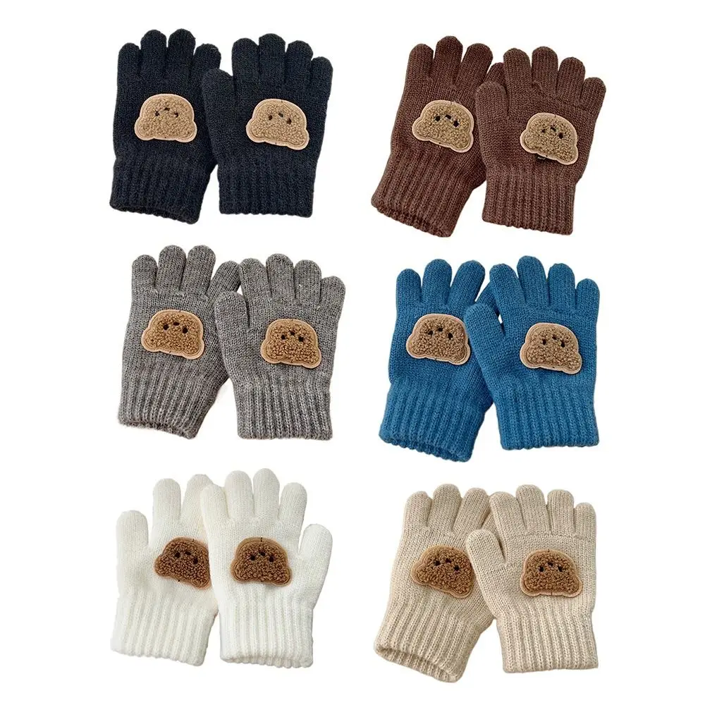 Cold Proof Autumn Winter Gloves Windproof Thickened Children Baby Gloves Bear Full Finger Gloves Cartoon Bear Knitted Gloves