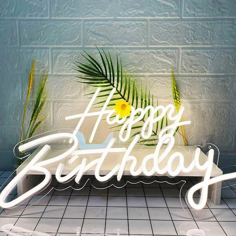 Veilleuse LED personnalisée en carton Happy Birthday, lettres électroniques en acrylique, enseigne néon personnalisée, livraison directe