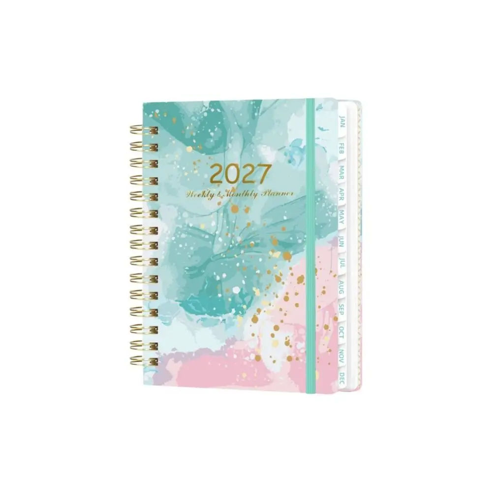 A5 2027 Planner Notebook Spiral Bound Weekly & Monthly Planner A5 Agenda Book with Monthly Tabs Inner Pocket Floral Pattern
