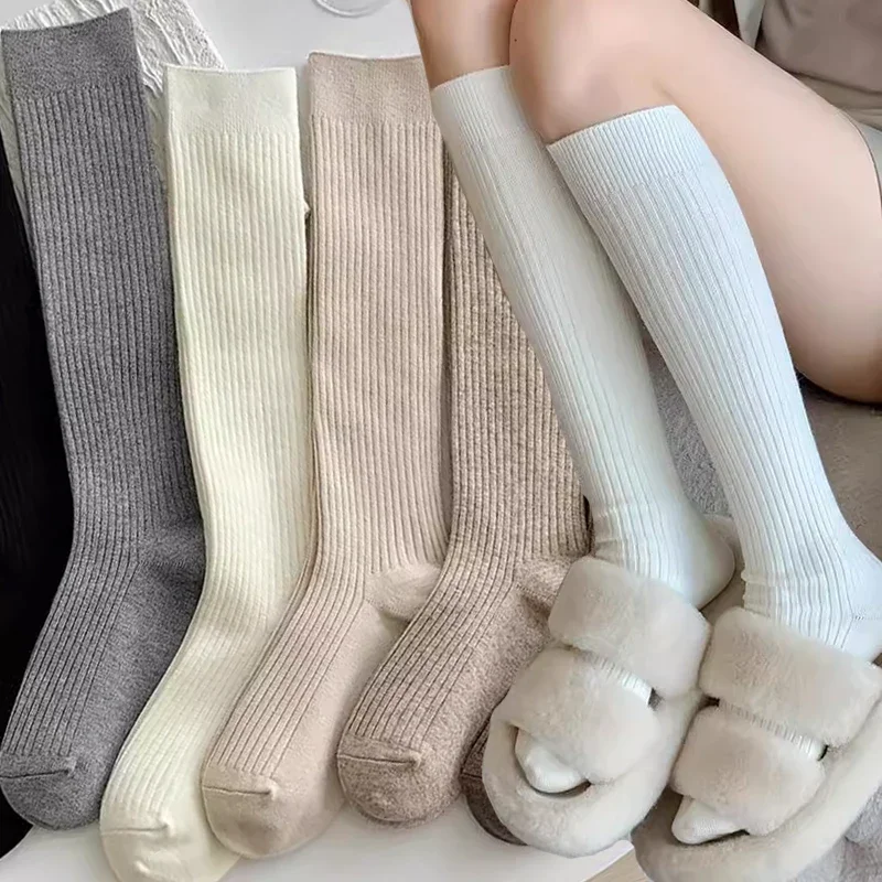 Women Long Socks Cashmere Women Boot Solid Wool Thigh Stocking Skinny Casual Cotton Over Knee-High Fluffy Female Long Knee Sock