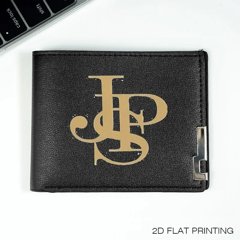 JP 모노그램 로고 블랙 PU 가죽 지갑 미니멀리스트 비즈니스 스타일 컴팩트 디자인 내구성 경량 일상용