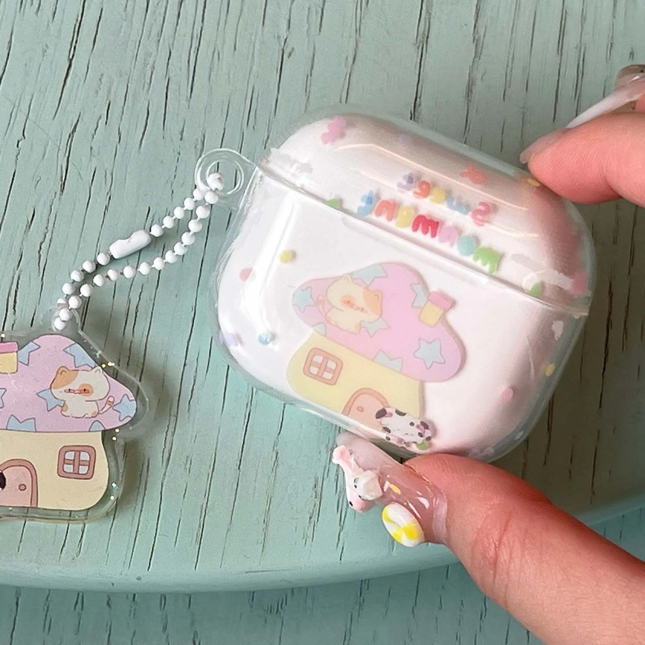 

For Airpods Pro 2 3 1 4 Ins Earphone Case Cute Cat Mushroom House Pendant Protective Cover With Anti-lost Lanyard Accessories