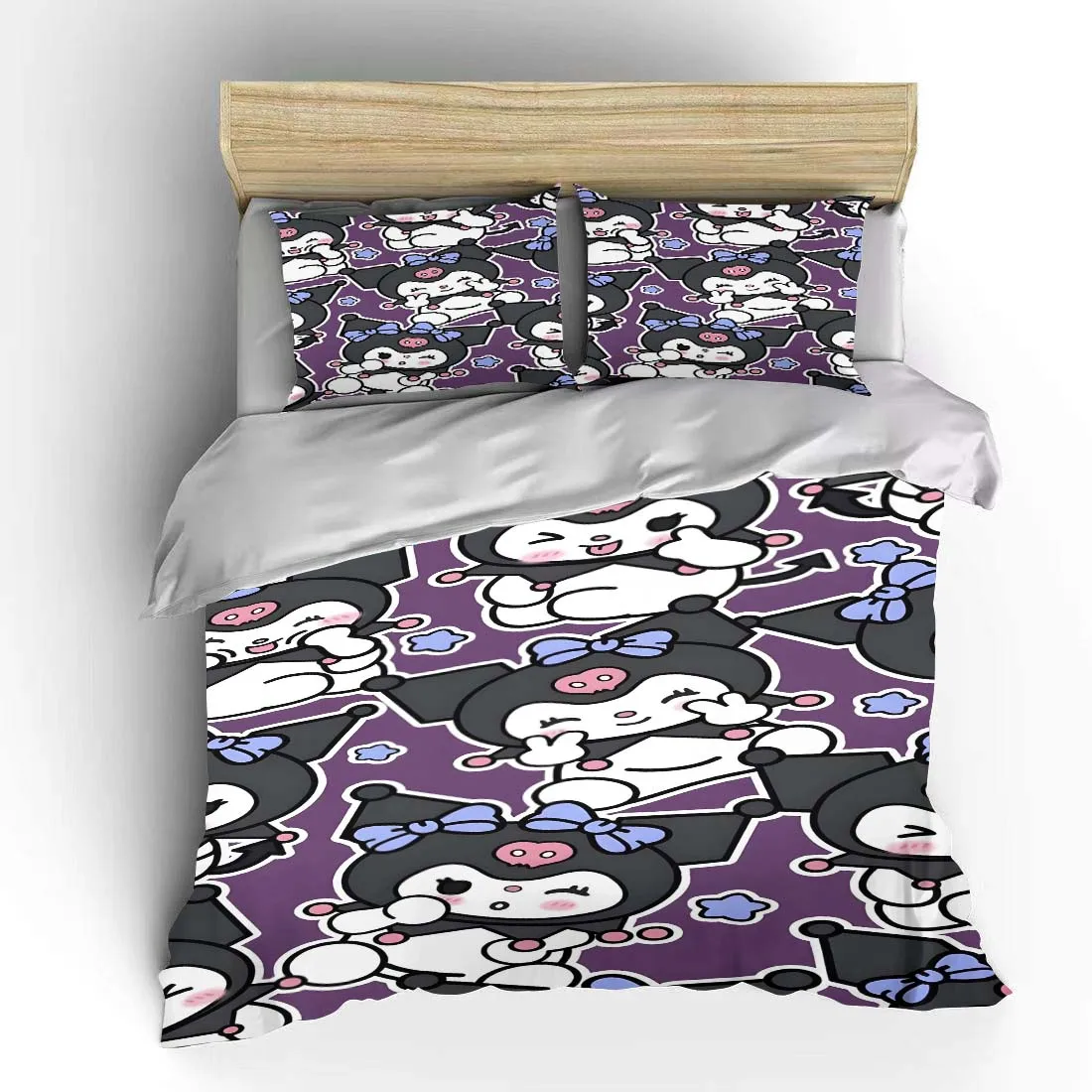 Kuromi Cartoon Printed Bedding Set Children 3 Pieces Set King Size Baby Bed Set US Twin Adult Bed Cover Bedroom Decor Duvet Gift