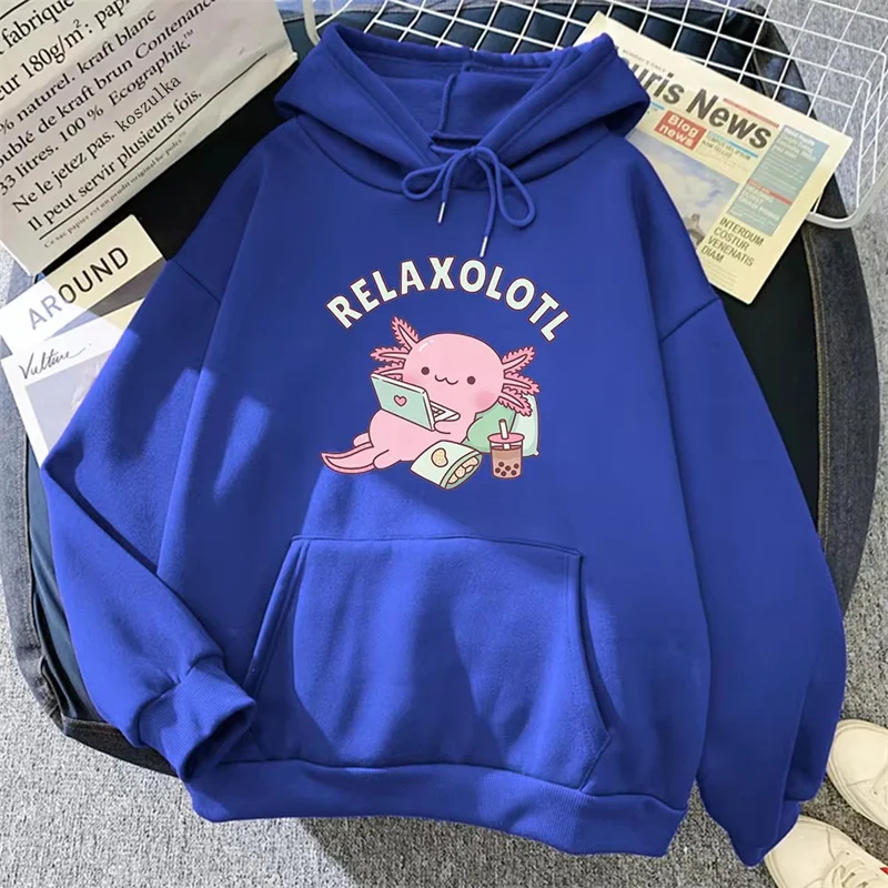 Oversized Axolotl Boba Milk Tea Hoodies Korean Style Women Clothes Kawaii Sweatshirt Vintage Cartoon Graphic Harajuku Hoodie