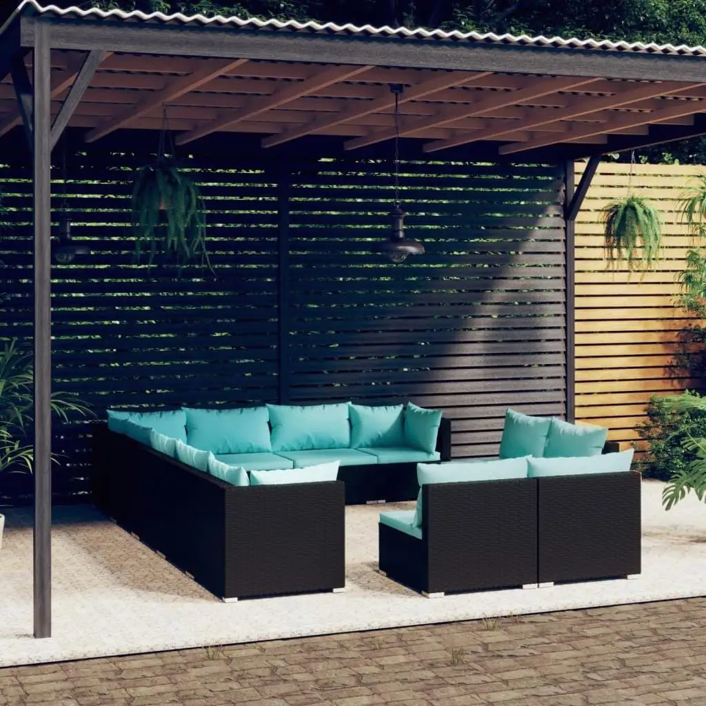 

Modular Black PE Rattan Garden Lounge Set Large Outdoor Furniture Seating Area