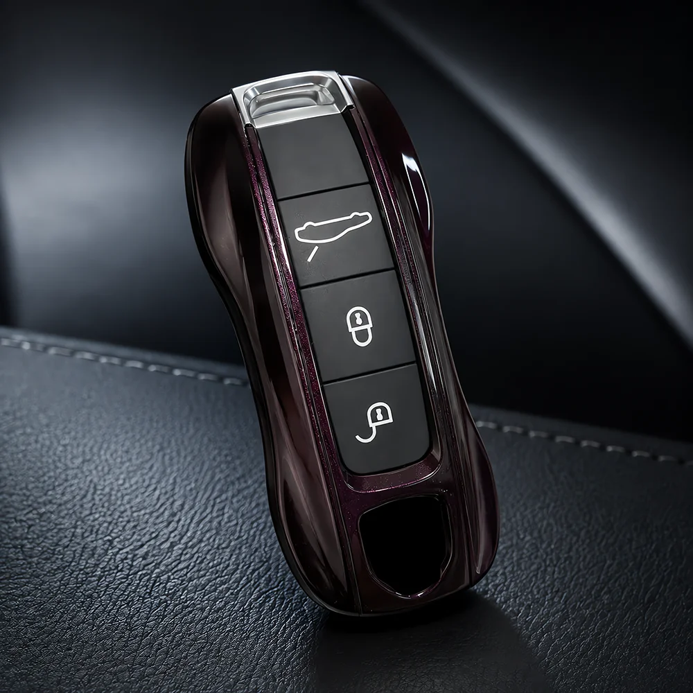Key Case Purple Crystal for Porsche 718 911 Panamera Cayenne Macan Boxster Cayman Car Key Shell Cover Remote Control Fob Replace