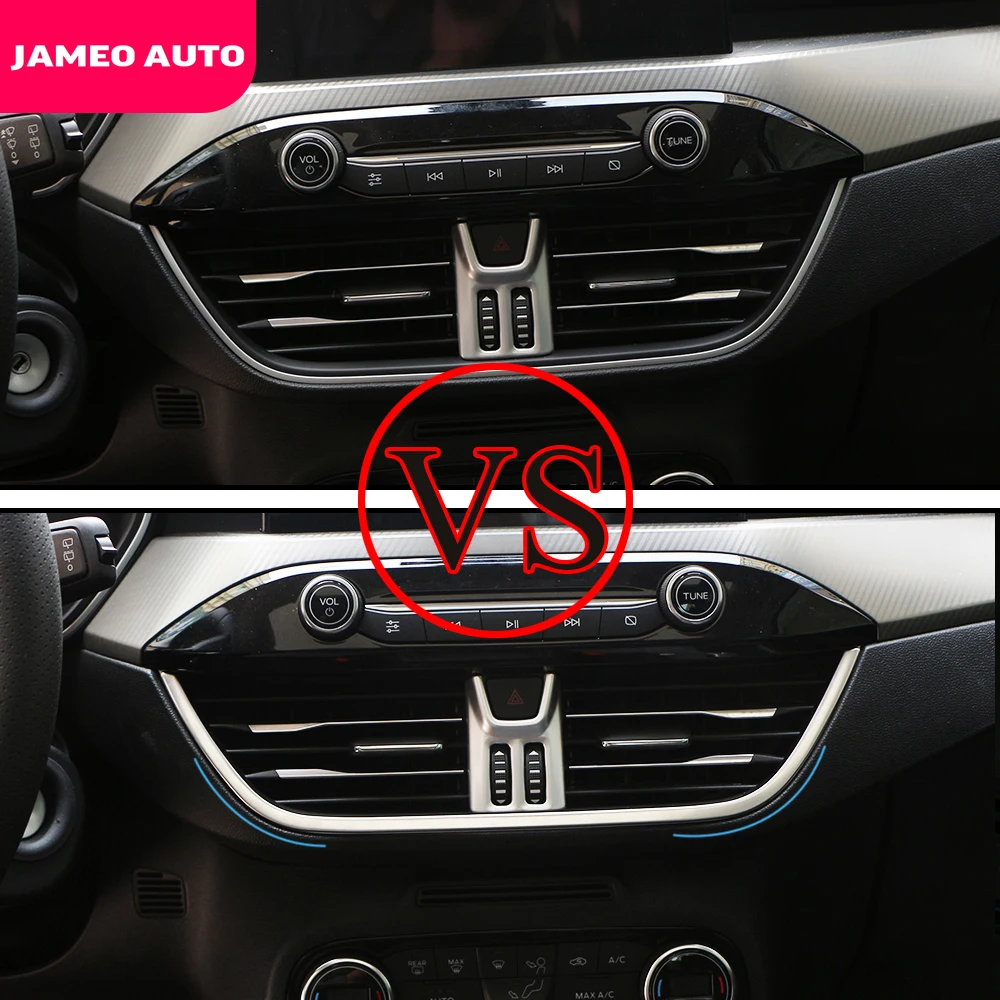 Jameo Auto Accessories for Ford Focus 2019 2020 Stainless Steel Central Control Air Condition Vent Outlet Underside Cover Trim