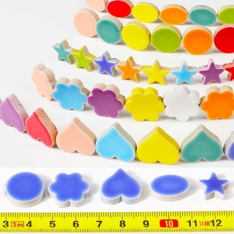 100g/3.5oz Multi Shape Ceramic Mosaic Tiles Colorful Polygon Porcelain Tile Star/Heart/Round/Oval/Flower DIY Making Stones