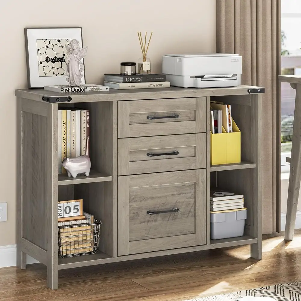 

Шкаф с 3 ящиками, боковой картотечный шкаф для документов формата Letter/A4, деревянный картотечный шкаф с регулируемыми полками, подставка для принтера или