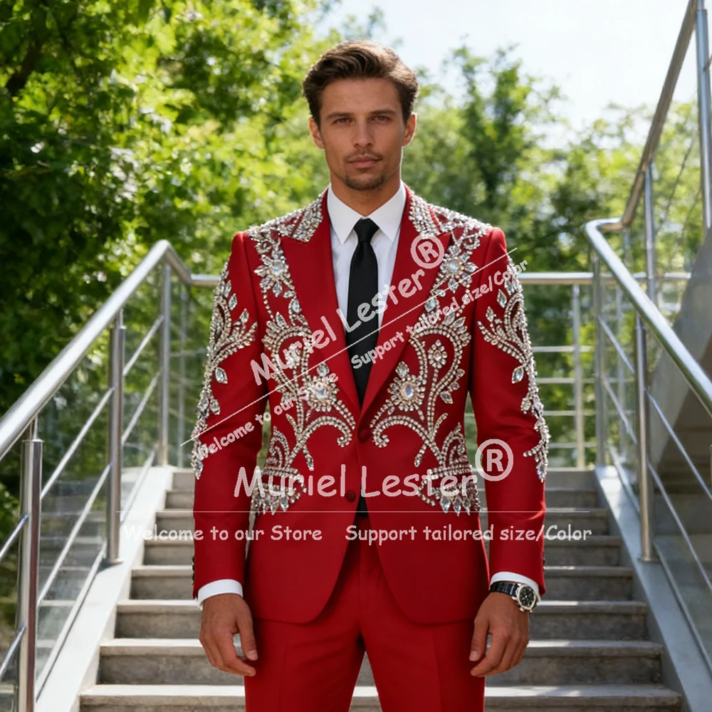 

Роскошные свадебные смокинги с блестящими стразами и бисером, мужские костюмы Slim Fit, комплект из 2 предметов, однобортные пиджаки для жениха и выпускного вечера