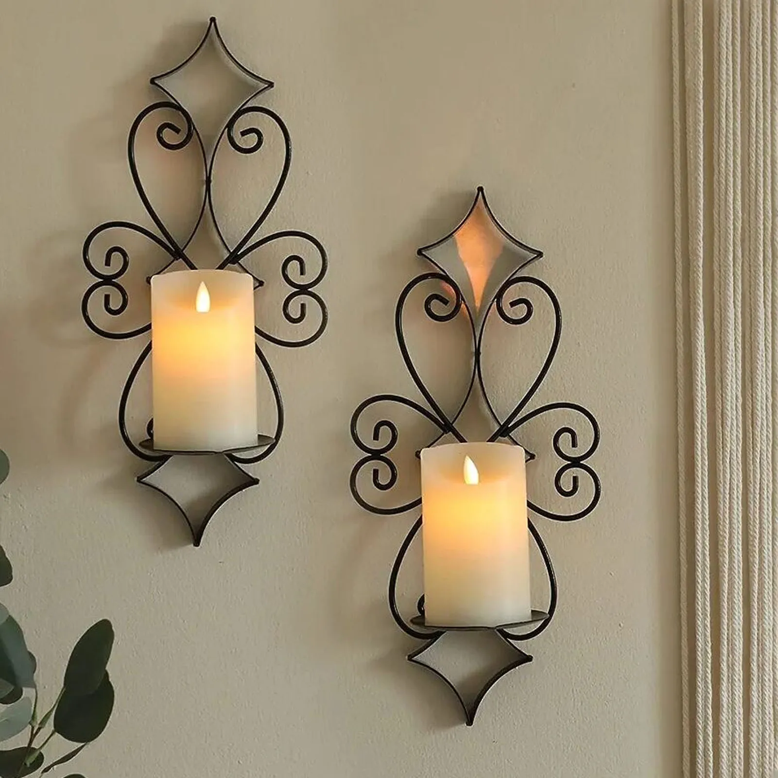 2Pcs Wall Candle Sconces Holder Set Iron Art Exquisite Look Wall Candle Sconce For Living Room Bedroom Dining Room