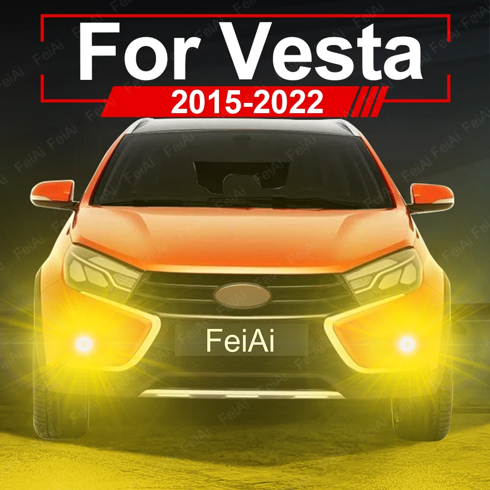 LED Front Fog Lights For Lada Vesta SW Cross Sport 2015 2016 2017 2018 2019 2020-2022 Tuning Accessories Dual Color Fog Lights
