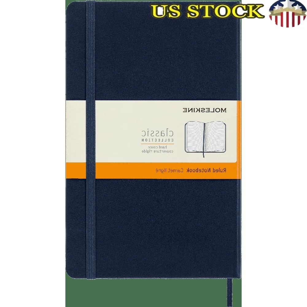 Notebook classico Grande copertina rigida a righe A5 240 pagine Chiusura elastica Tasca espandibile Segnalibro Angoli arrotondati 180 gradi aperti