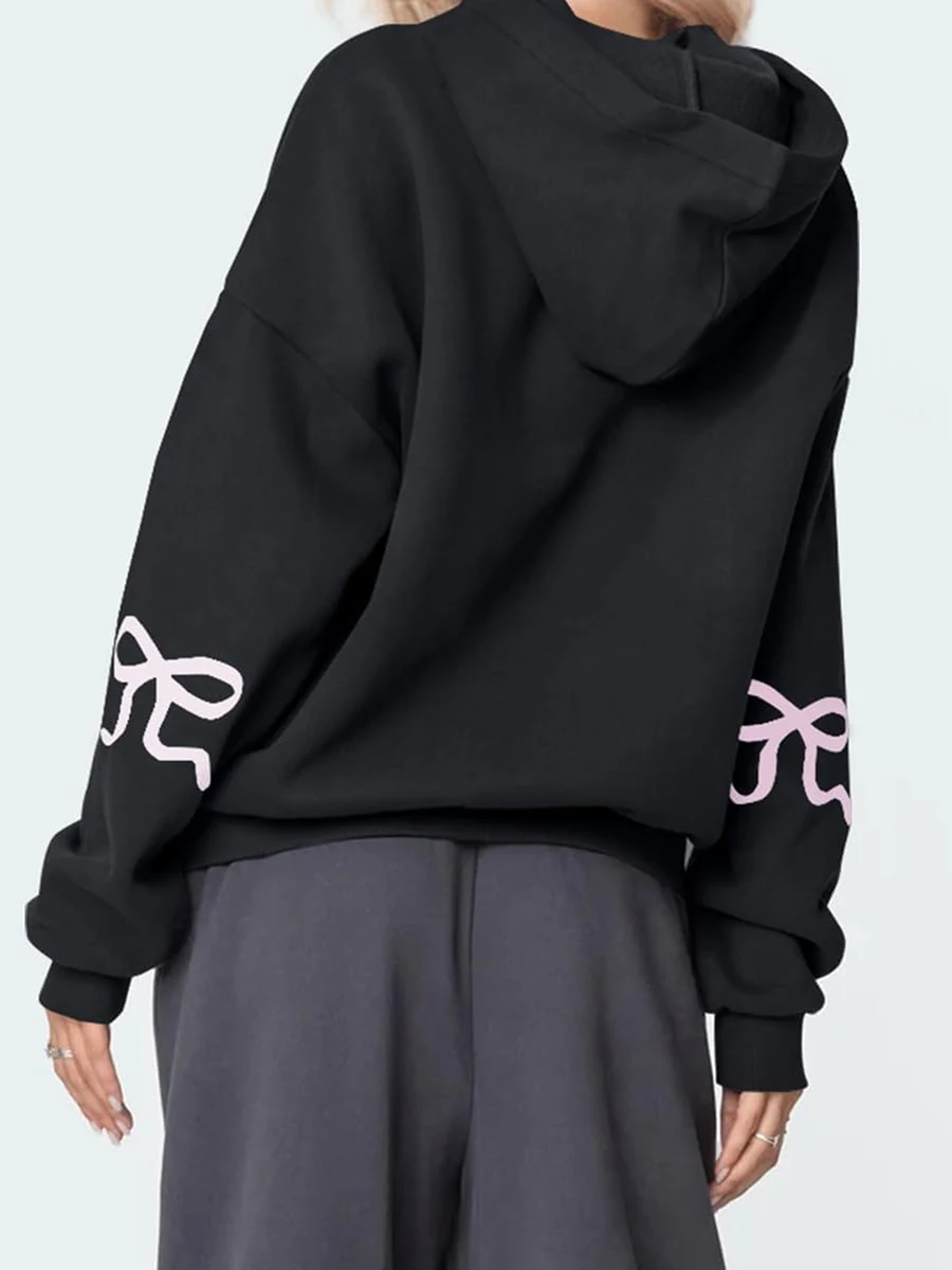 Casual Women s Oversized Hoodies with Bow Print Long Sleeve Sweatshirts Streetwear Aesthetic Tops for a Relaxed Look