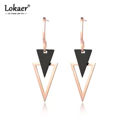 Lokaer Trendy Stainless Steel Double Triangle Dangle Earrings Jewelry For Women Waterproof Personalized Jewelry Bijoux E19036