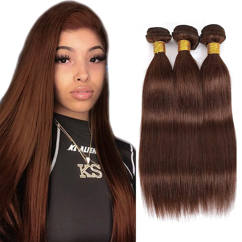 

10-30 Inch Brown Bundles Straight Human Hair Color #4 Chocolate Brown Bundles Hair Extensions For Women Brazilian Remy Bundles