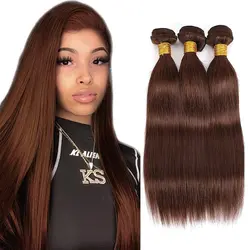Mechones de cabello humano liso marrón Chocolate para mujer, extensiones de cabello Remy brasileño, 10-30 pulgadas, Color n. ° 4