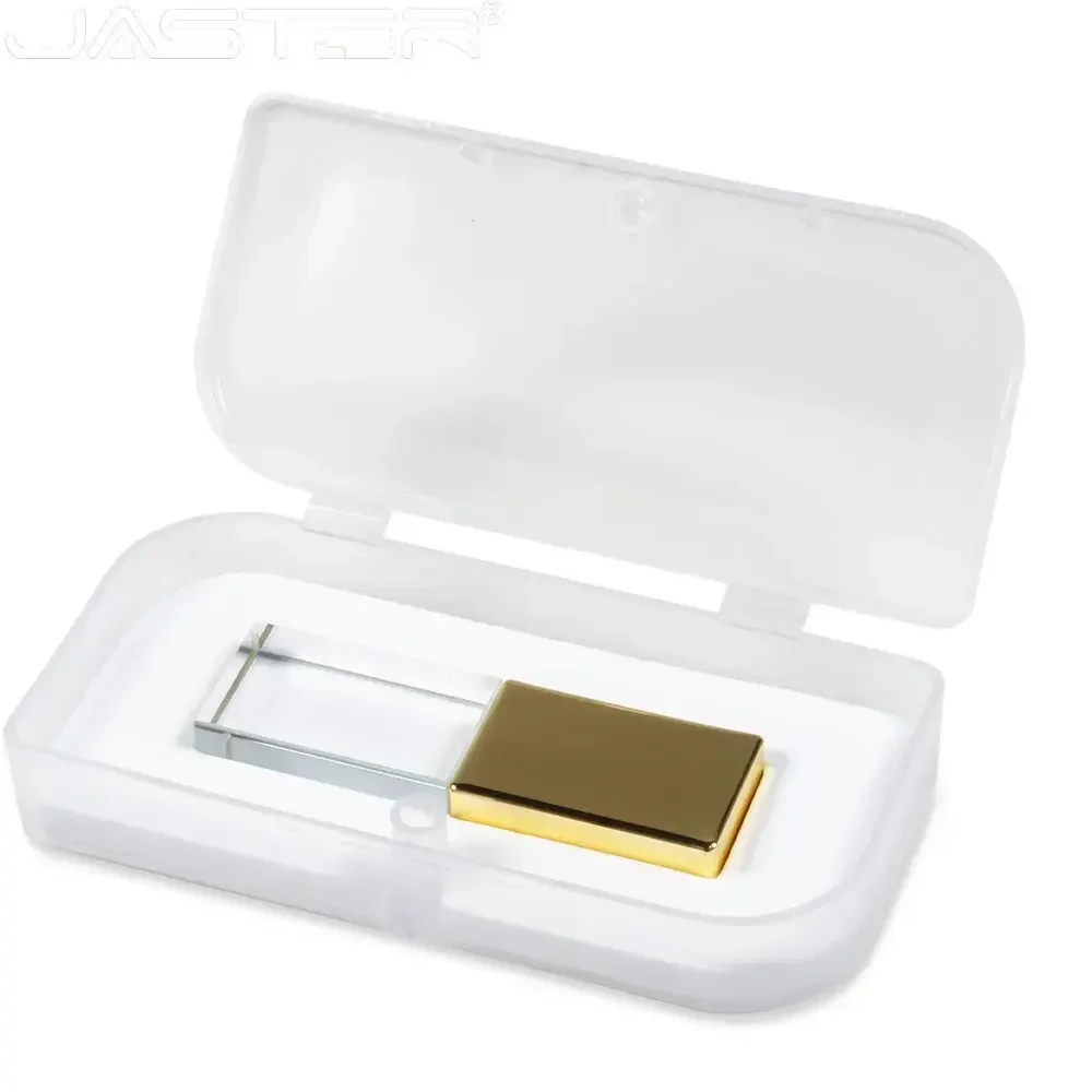 JASTER Creative Pen Drive Crystal 128GB Gold 64GB Rose USB Flash Drive 32GB Wedding Photography Exquisite Transparent Gift Box