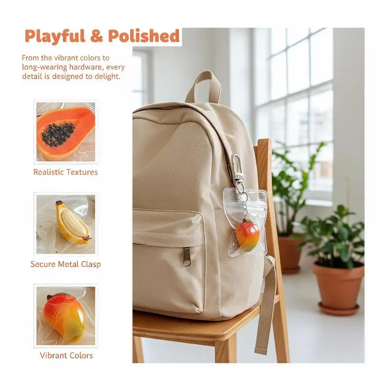 1 Stück Simulations-Schlüsselanhänger mit Guave, Banane, Papaya und Mango, Taschenanhänger, kreativer Rucksackanhänger und kleines Geschenk – Detail 3