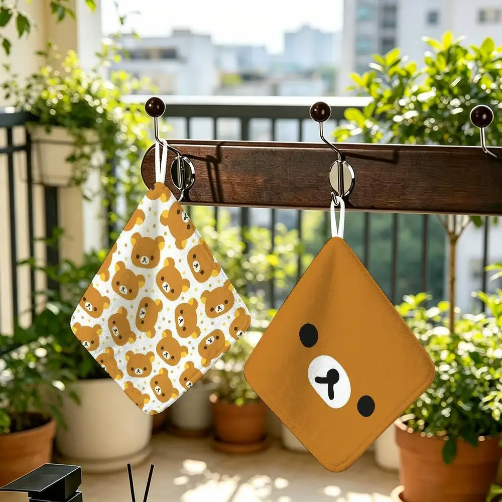 R-Rilakkuma Cartoon Anime Polyester  Polyester Cotton Daily Towel Hanging Kitchen Hand Wiping Cloth Durable for Whole House Use