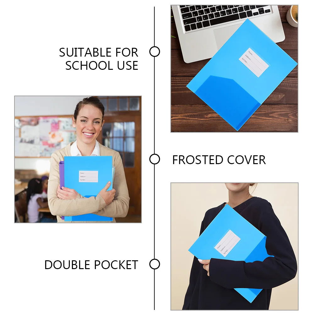 

3Pcs File Folder for Office A4 Documents Organizer Scratch-Resistant Cover Double Pocket Design Plastic Folder for Papers and