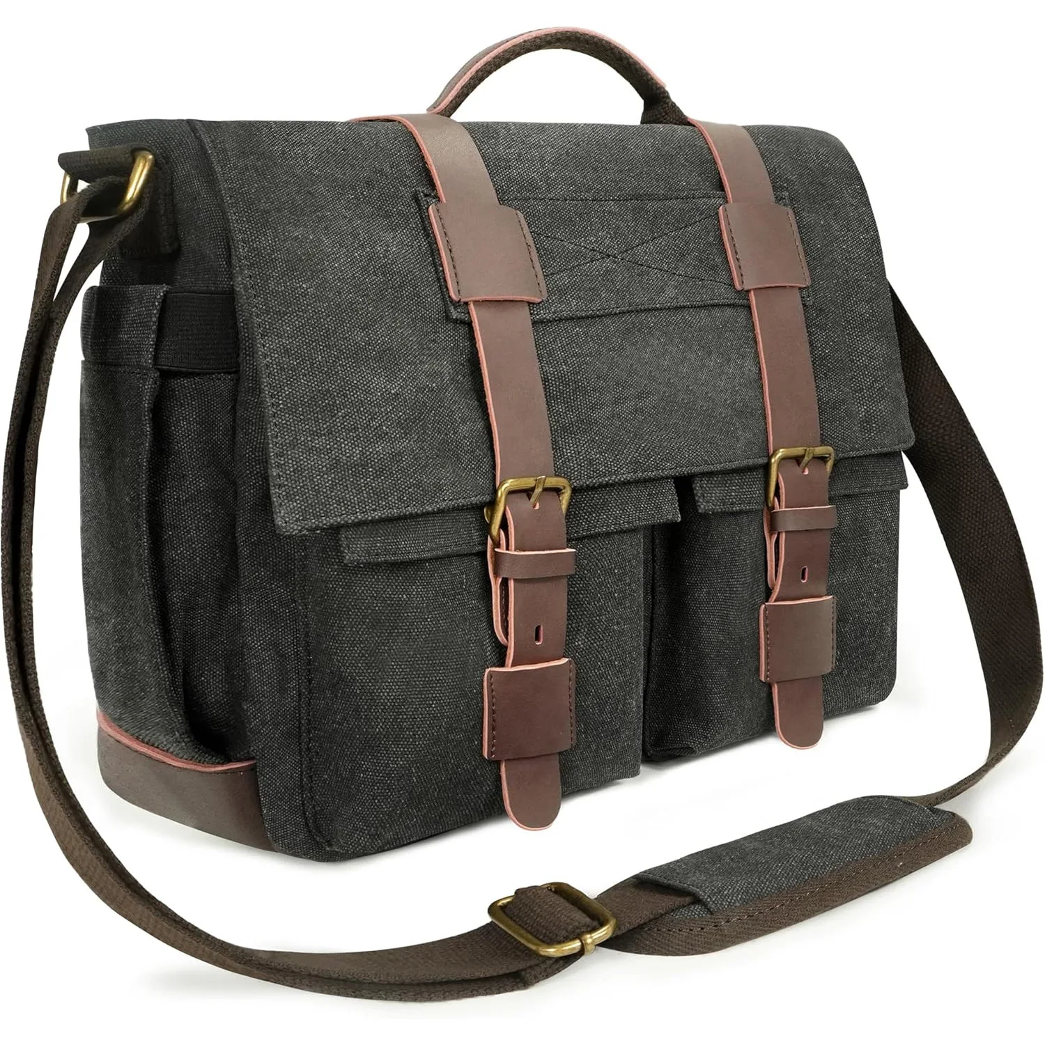 오일 왁스 캔버스 방수 크로스바디 남성용 컴퓨터 숄더 비즈니스 서류가방 메신저 마이크로파이버 가죽 럭셔리 서류가방