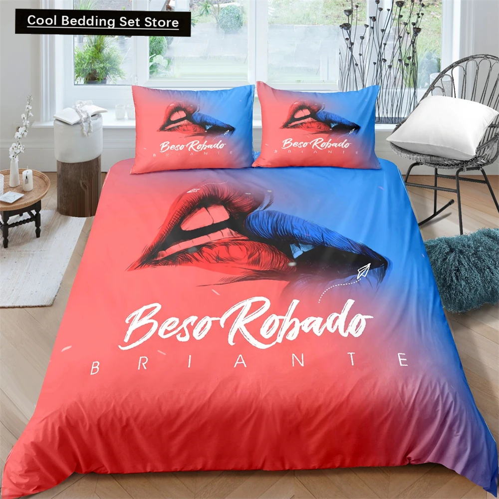 

Kiss Sexy Lips King Queen Duvet Cover Red Mouth Bedding Set for Girl Modern Fashion Quilt Cover 2/3pcs Polyester Comforter Cover