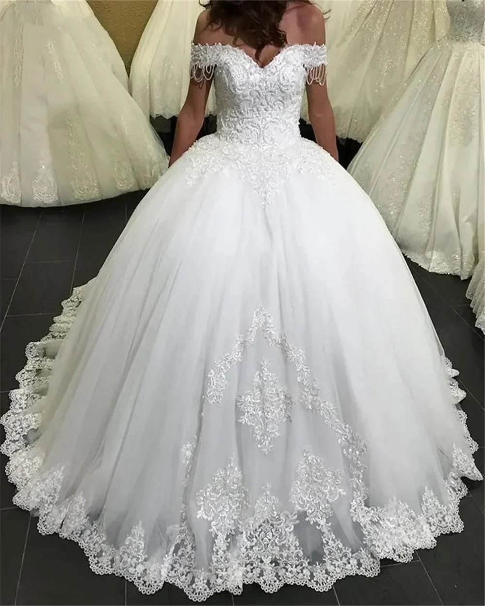 Customized Arabic Aso Ebi  Appliques Beads  Wedding Dresses Robe De Mariee Luxe Ballgown Off the Shoulder Bridal Gown