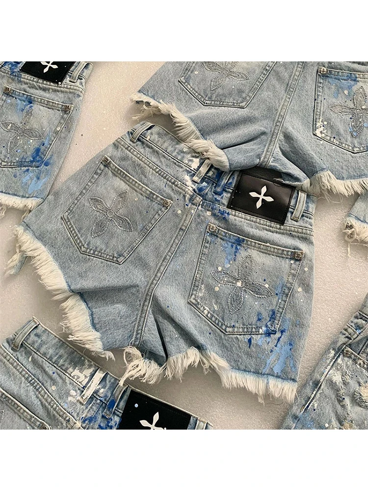 

Women's Mini Denim Shorts 90s Aesthetic Baggy Ripped Jeans Shorts 2000s Y2k Vintage Tassel Short Pants Harajuku Korean Clothes