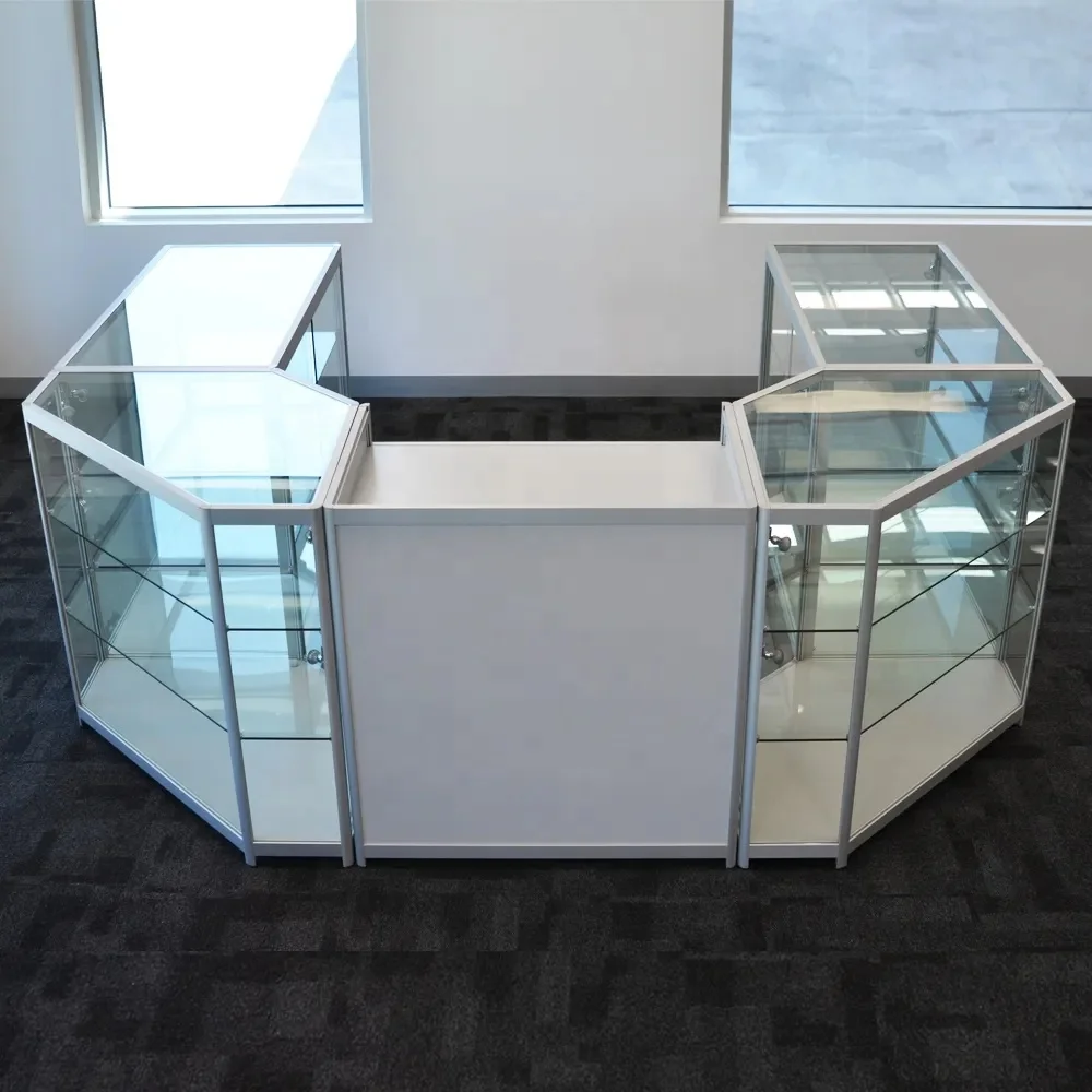 

KEWAY L Shape Jewelry Display Counter Corner Showcase Retail Glass Cabinet