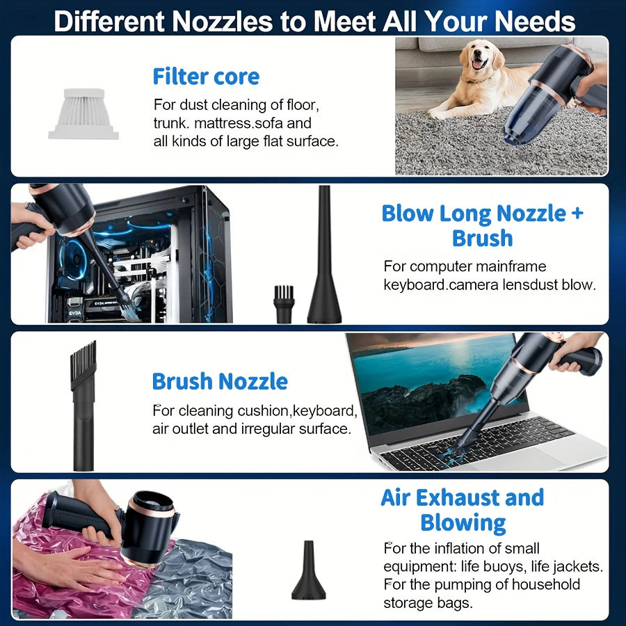 Car Vacuum Cleaner Strong Suction Cleaning Mini Machine Wireless Portable Handhled Blower Machine Air Duster for Home Appliances