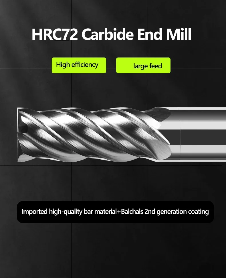 HRC72 CNC Carbide End Mill High Hardness Tungsten Cutter 4Flute Metal Steel Square Router Bit 6 8 12 1416 20Shank Machining Tool