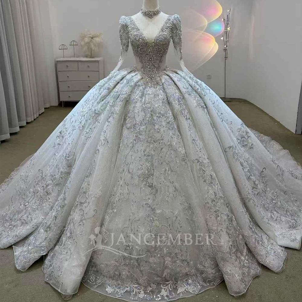 Personalizado elegante vestido de baile princesa vestidos de casamento mangas compridas plissado organza feito vestido de noiva tribunal trem vestidos de novia boda