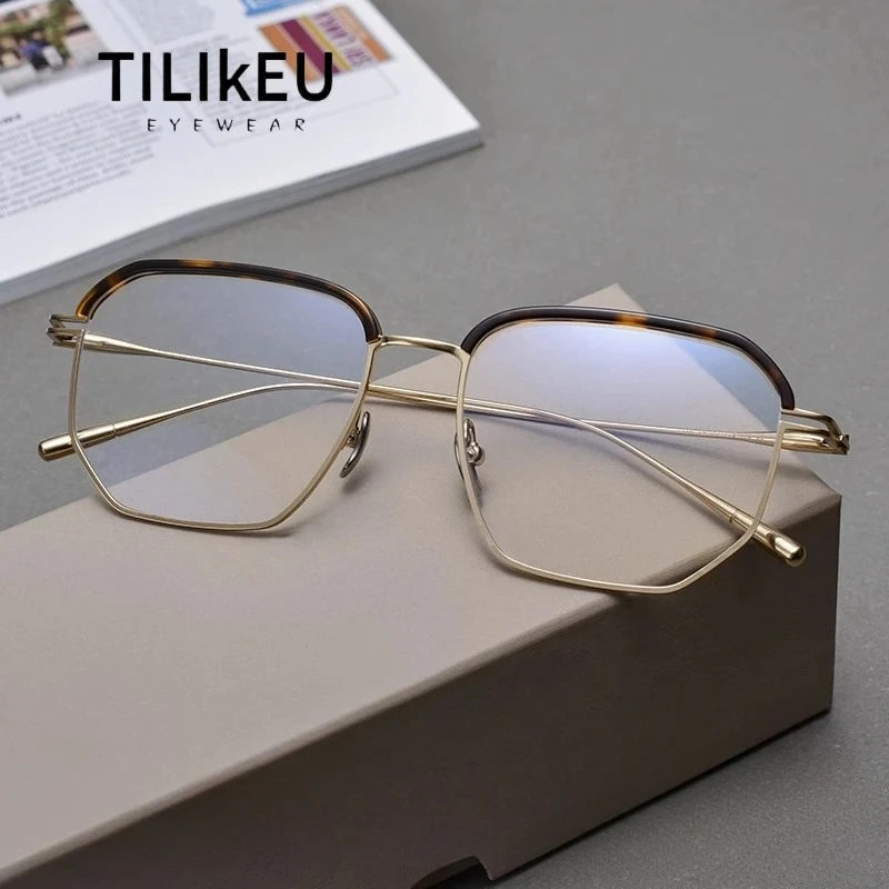 

Top Quality Pure Titanium Eyeglass Frame for Men Ultralight Business Retro Eyebrow Square Large Face Handsome Comfort Eyeglasses