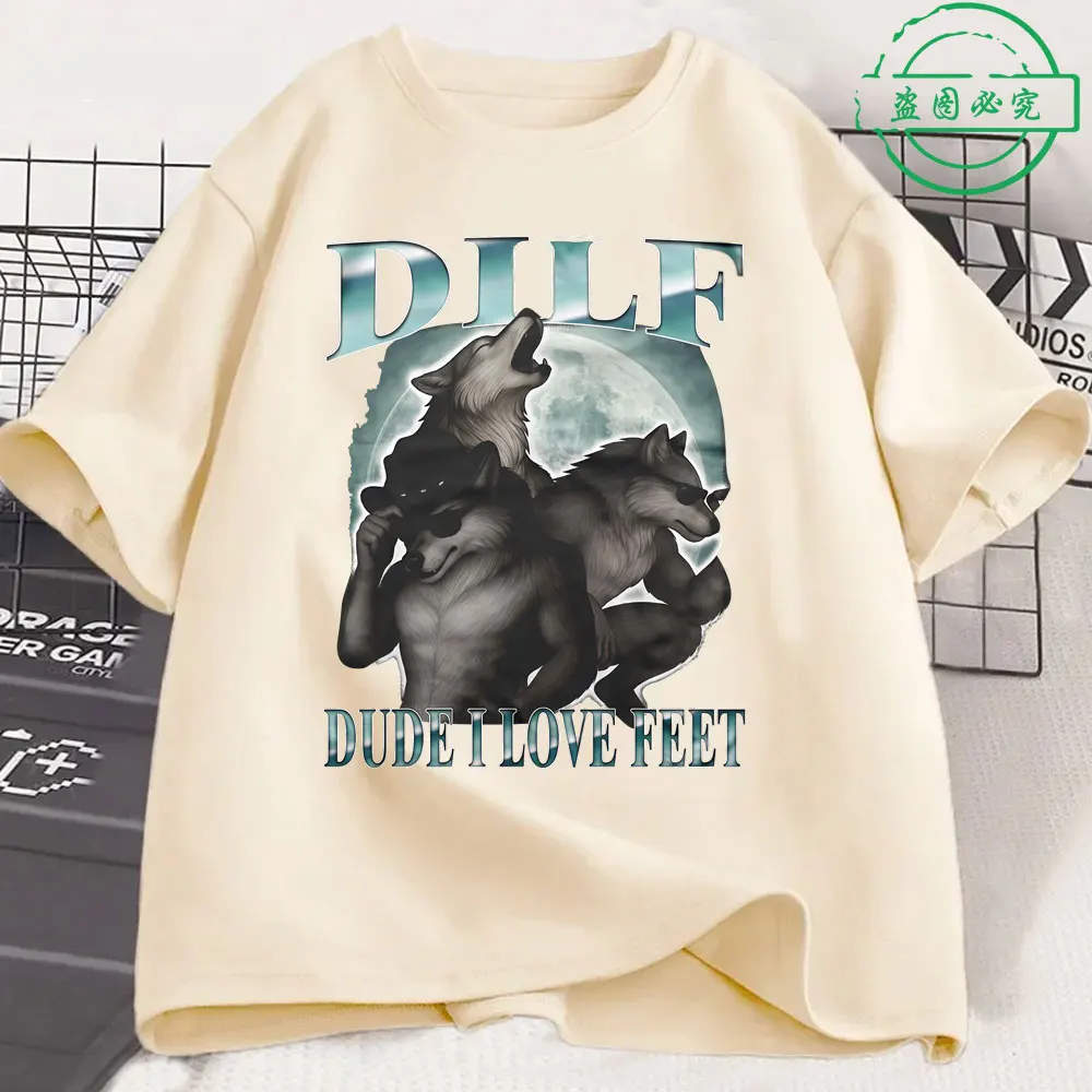 Dilf المتأنق أنا أحب أقدام مضحك الذئب ميمي تي شيرت الرجال النساء الملابس عادية القطن موضة Harajuku المتضخم تي شيرتات قصيرة الاكمام