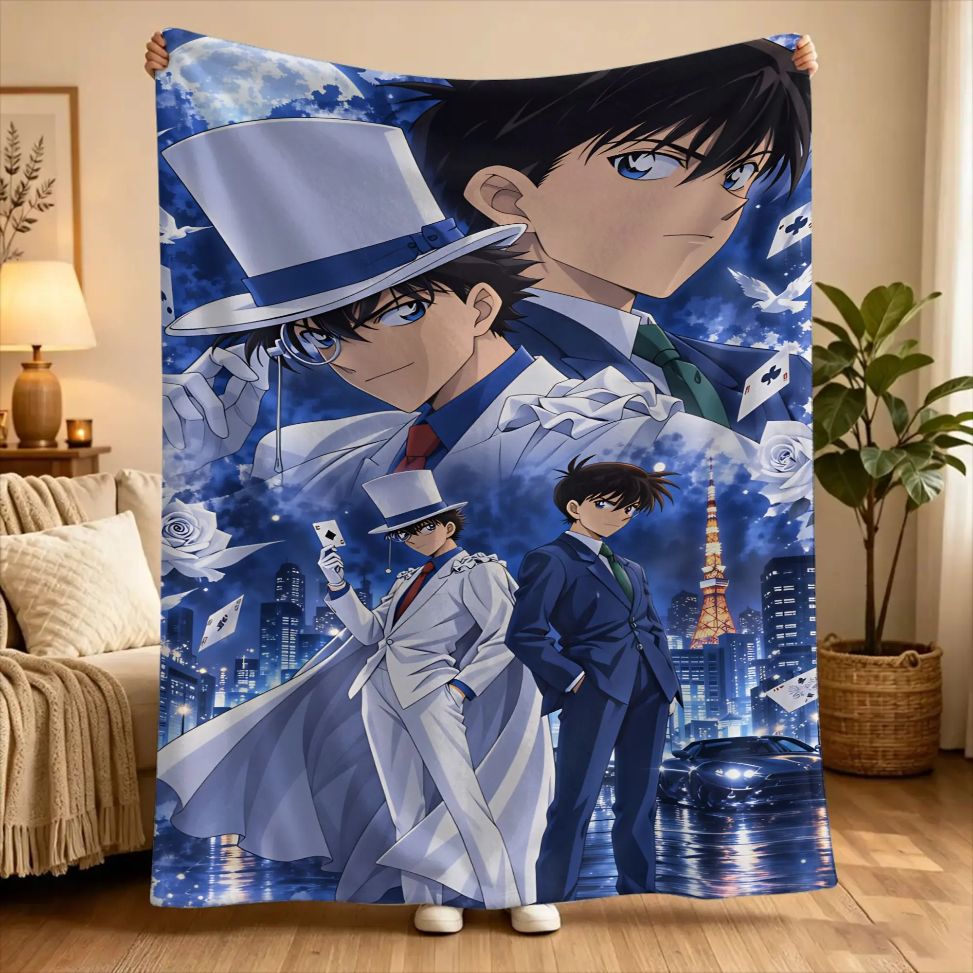 Warm Soft Blanket Camping D-Detective C-Conan Throw Blanket  Flannel Bedspread For Couch Bed Pattern Sofa Bed Cover