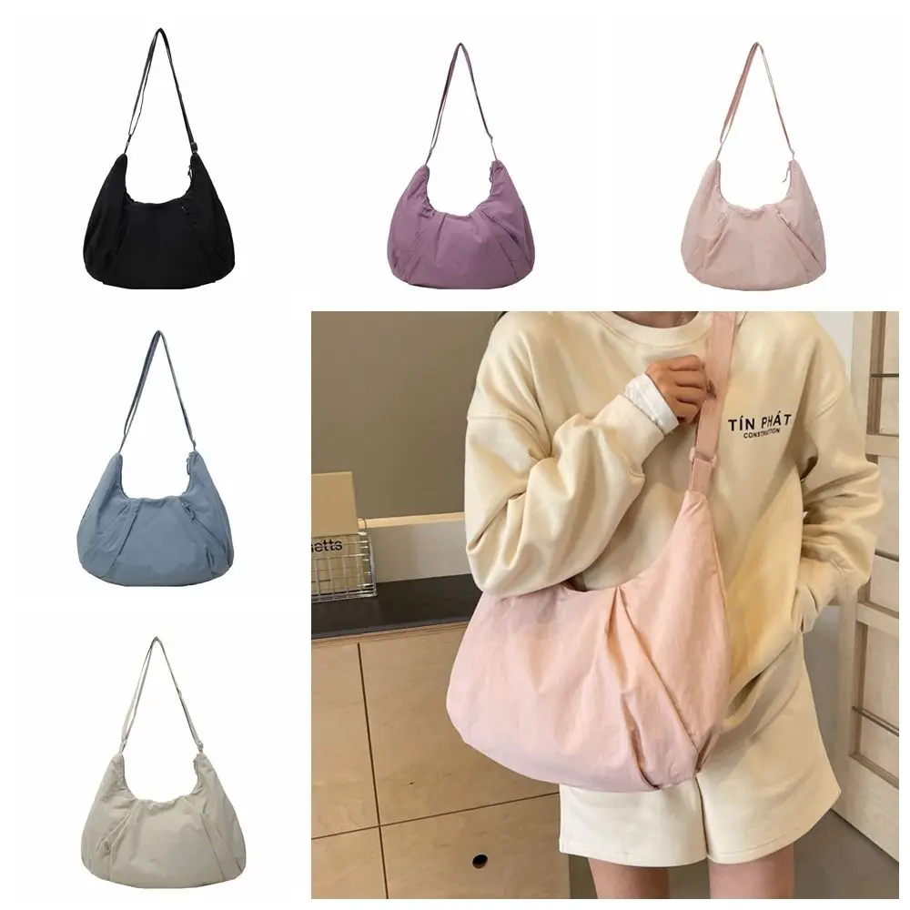 

Korean Style Nylon Shoulder Bag Tote Bag Solid Color Casual Dumpling Bag Large Capacity Fold Oxford Cloth Underarm Bag Outdoor