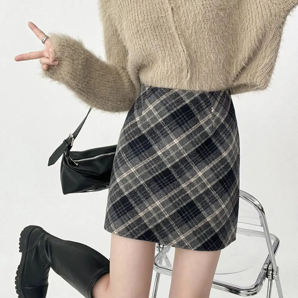 Gonna scozzese retrò a vita alta moda autunno inverno gonna lunga a vita alta slim fit stile preppy classico abito a trapezio club