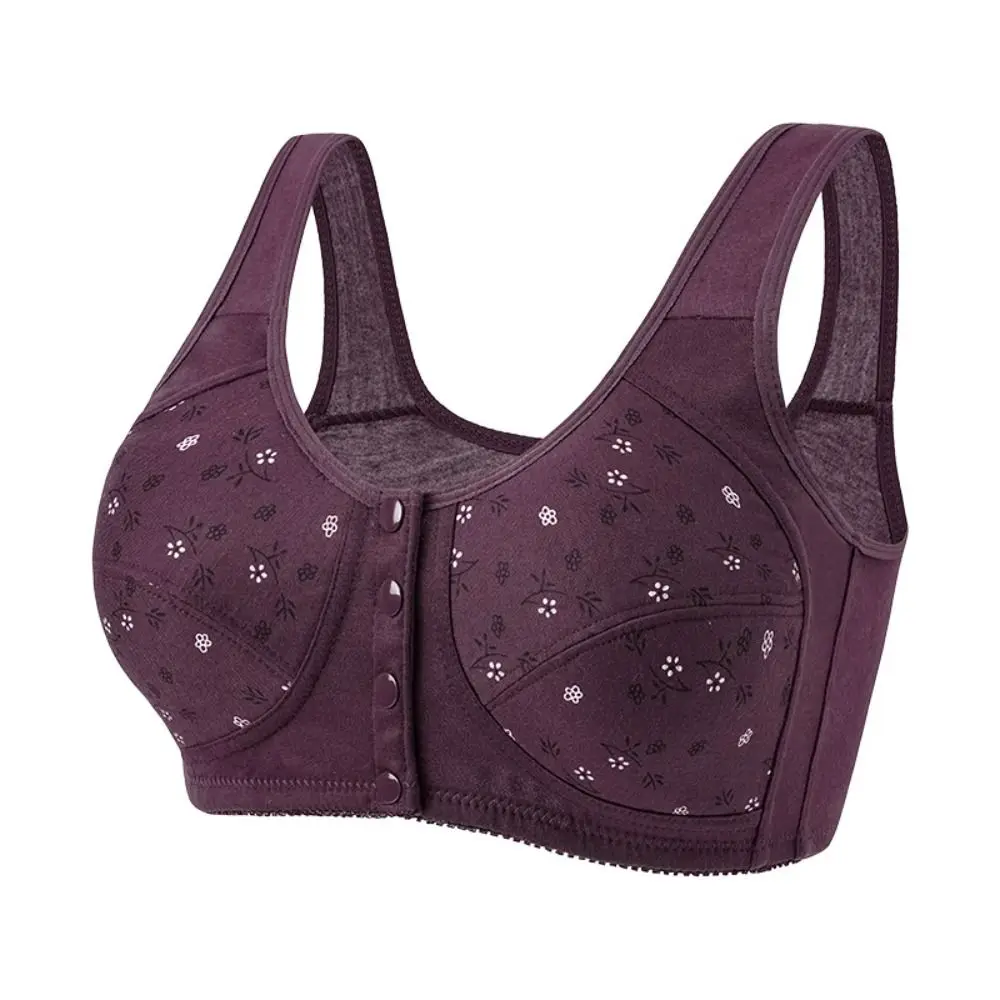 Comfortable Daisy Bras for Older Women Convenient Breathable Front Close Button Cotton Bras No Underwire Widened Shoulder Straps