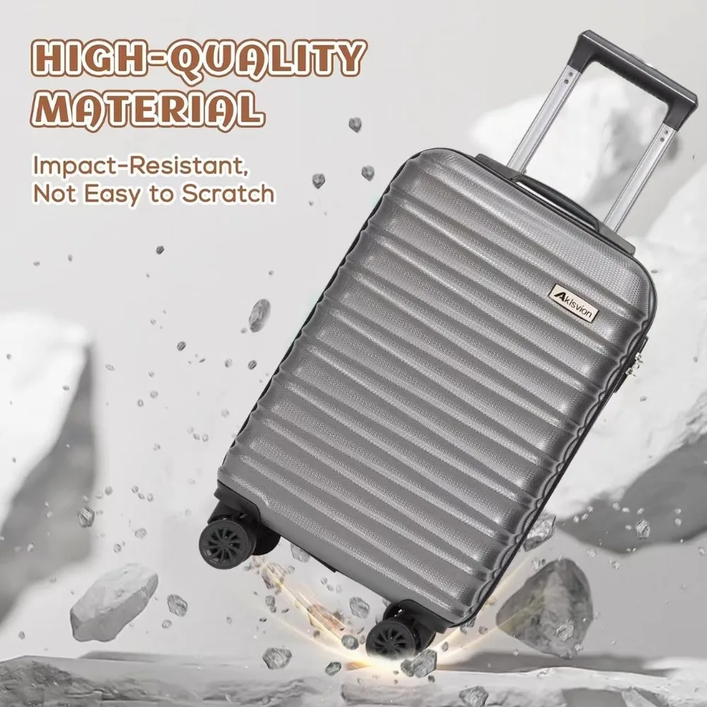 3-Piece Hardshell Spinner Luggage Set with Carry-On Suitcase, Weekender Bag, and Toiletry Bag - Grey Travel Essentials