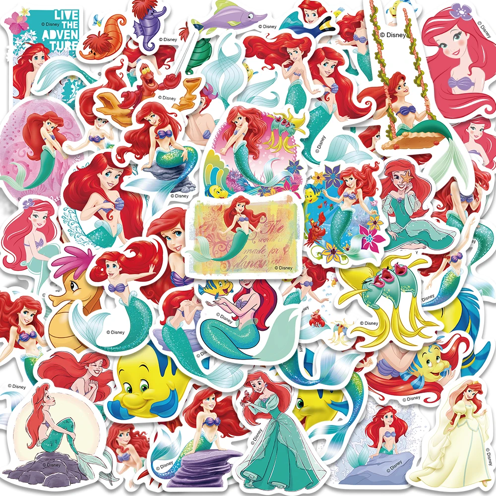 50PCS Disney Cartoon The Little Mermaid Ariel Stickers Sticker DIY Fridge Guitar Laptop Luggage Decals for Girl Children Gift