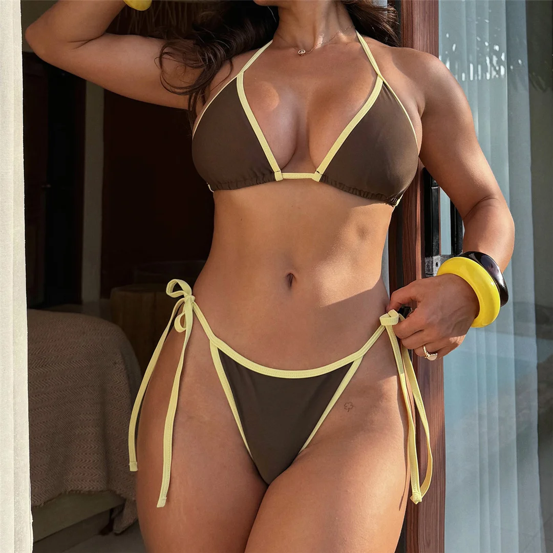 Mit Polka-Dot-Rock, Neckholder-Bikini, Damen-Badeanzug, dreiteiliges Bikini-Set, gepolsterter Badeanzug, Badebekleidung, Schwimmbekleidung V7883 – Detail 6