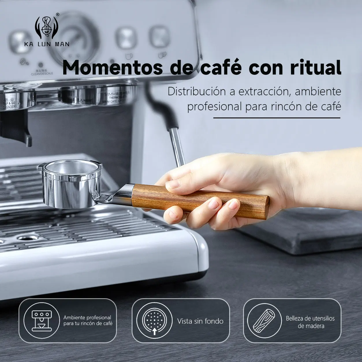 51mm 3‑Lugs Bottomless Portafilter, Flat Base No Tamping Stand Needed, Naked Visual Extraction for Donlim Espresso Machine